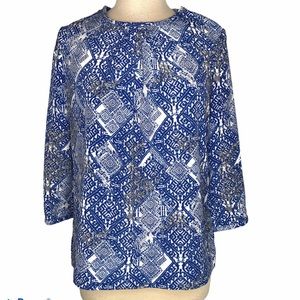 Piperlime Collection Blue White Ikat Style Print Blouse Top